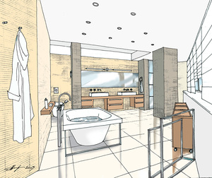 Заказать Блиц-дизайн-проект интерьеров заочно для строительства в г. Хмельницкий . Ванная комната 17 м2